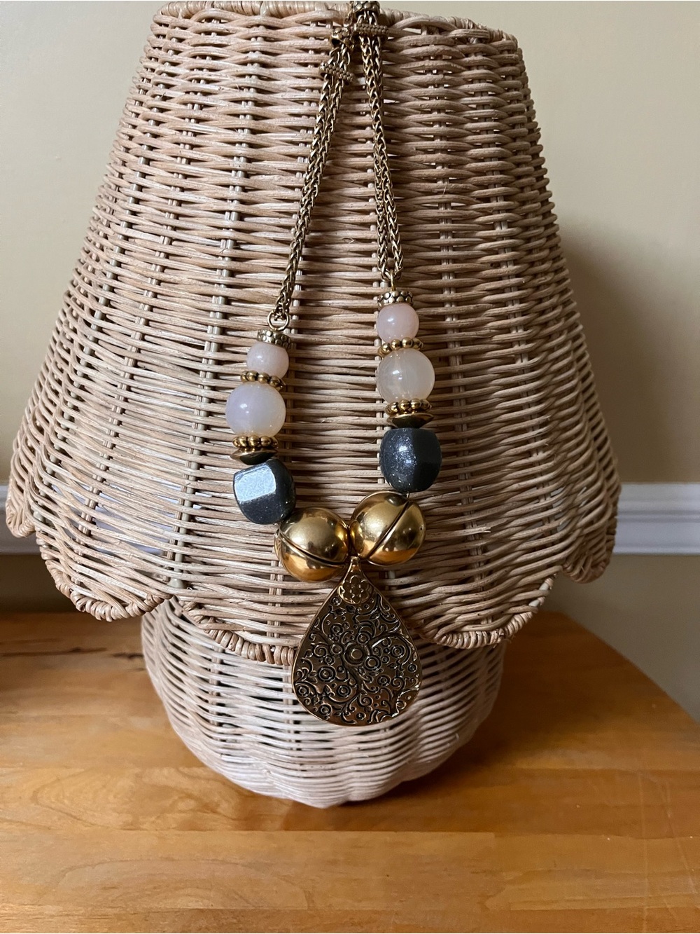 Pilgrim Danish Design Chunky Gold, And Beaded Necklace With  Teardrop Pendant
